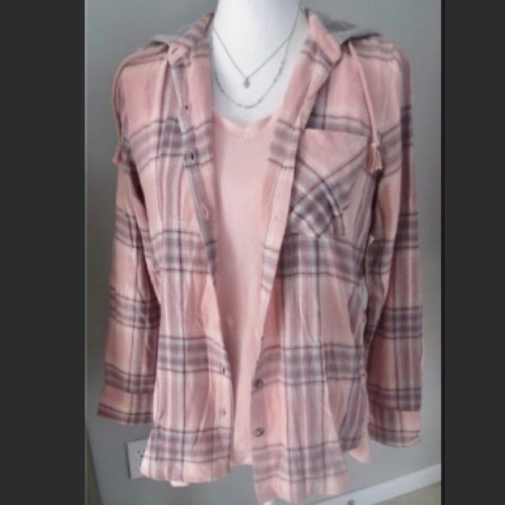 💝MYNE:)💐🦋 Mudd [was NWT] Small flannel pink plaid DYT T2 Dressing Your Truth!